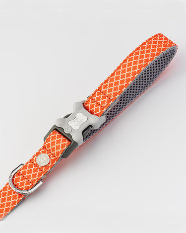 Orange Geometric Fabric Dog Lead Clip in Handle