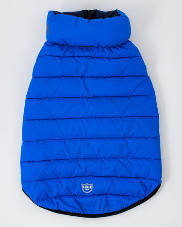 Reversible Dog Puffer Jacket - Blue and Navy Lead Hole