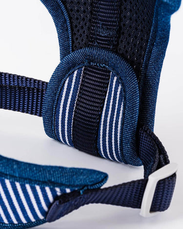 Fabric Dog Harness - Striped Navy Adjustment