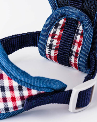 Fabric Dog Harness - Checked Navy and Red Adjustment