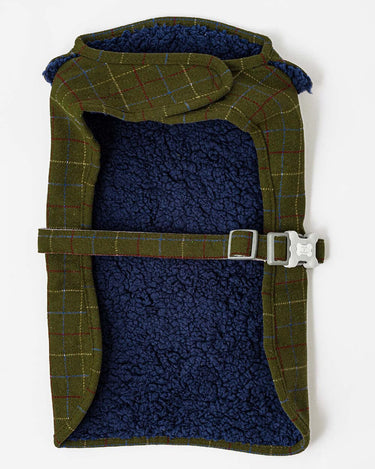 Tweed Fleece Dog Jacket - Dark Green Checked Inside