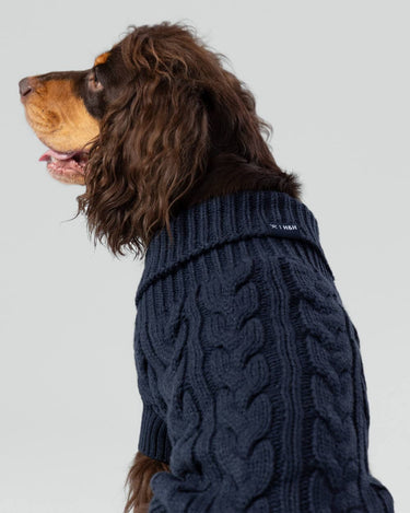 Cable Knit Pullover Dog Jumper - Navy Studio Shoot