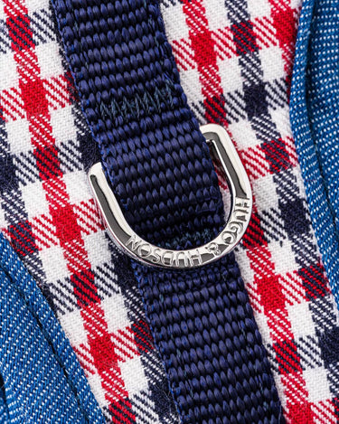 Fabric Dog Harness - Checked Navy and Red D Ring