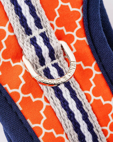 Fabric Dog Harness - Orange Geometric D Ring