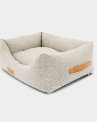 Sand Herringbone Luxury Dog Bed Side Handles