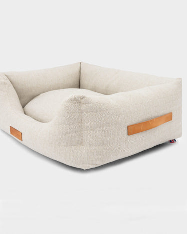 Beige Herringbone Luxury Dog Bed Side Handles