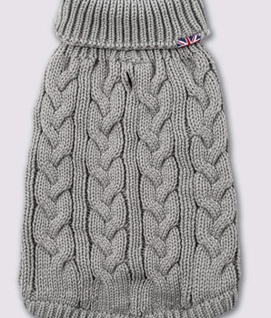 Cable Knit Dog Sweater - Grey Back