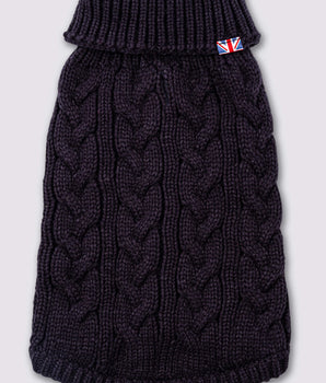 Cable Knit Dog Sweater - Navy Back
