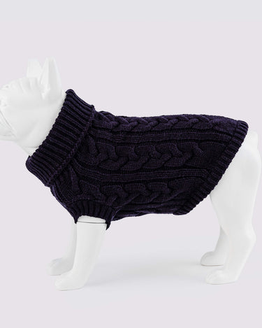 Cable Knit Dog Sweater - Navy