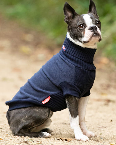 Fleece and Knit Turtleneck Dog Jumper Navy Hugo Hudson London