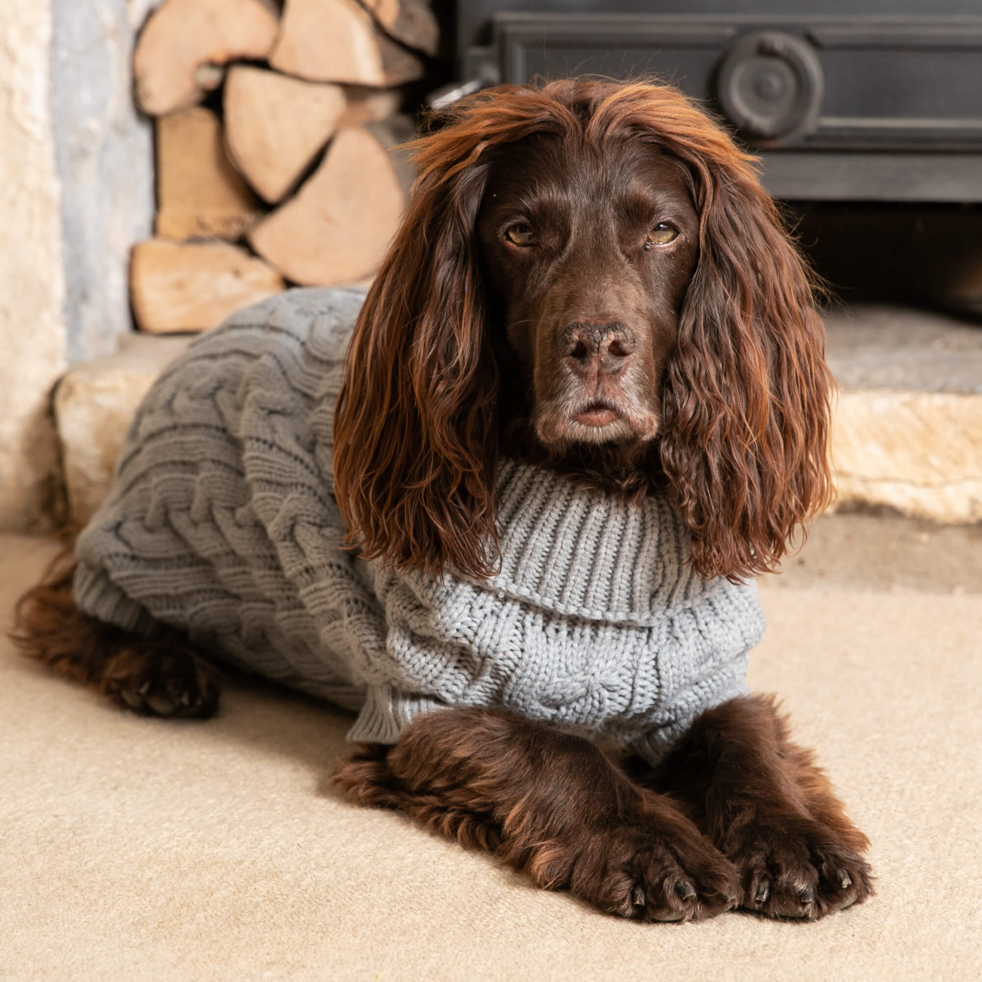 Grey Cable Knit Dog Jumper