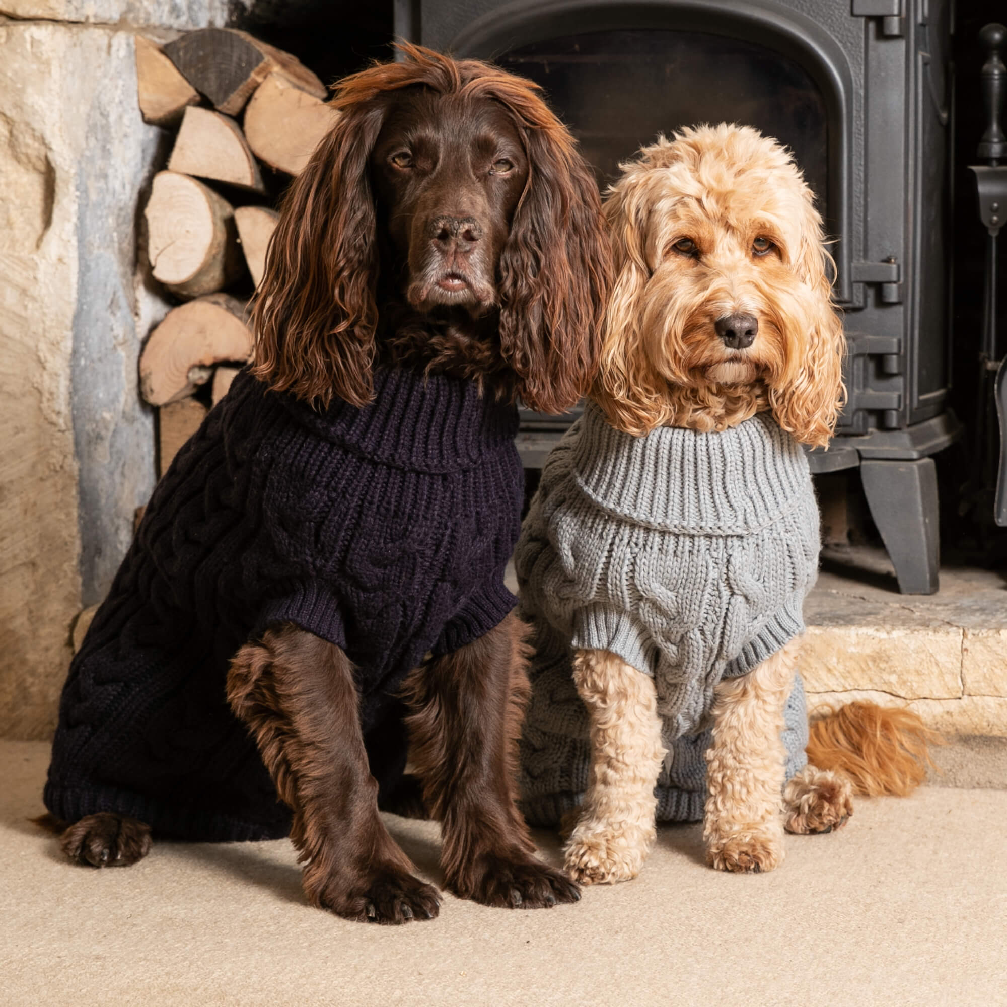 Grey and Navy Cable Knit Dog Jumper