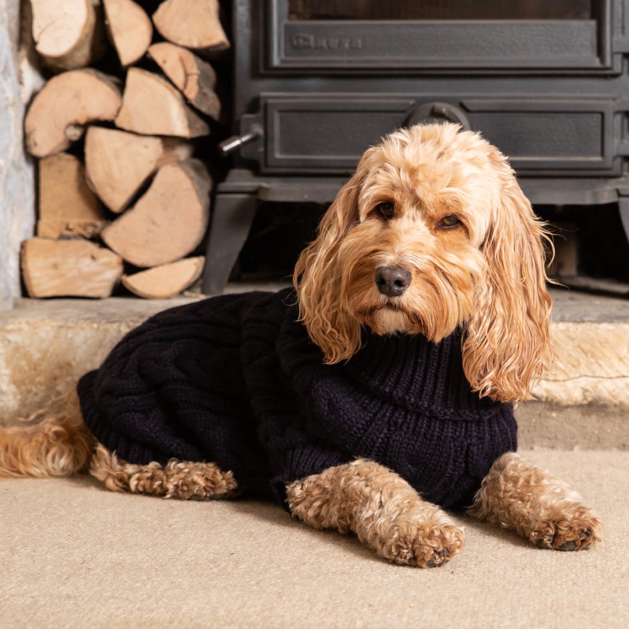 Navy Cable Knit Dog Jumper