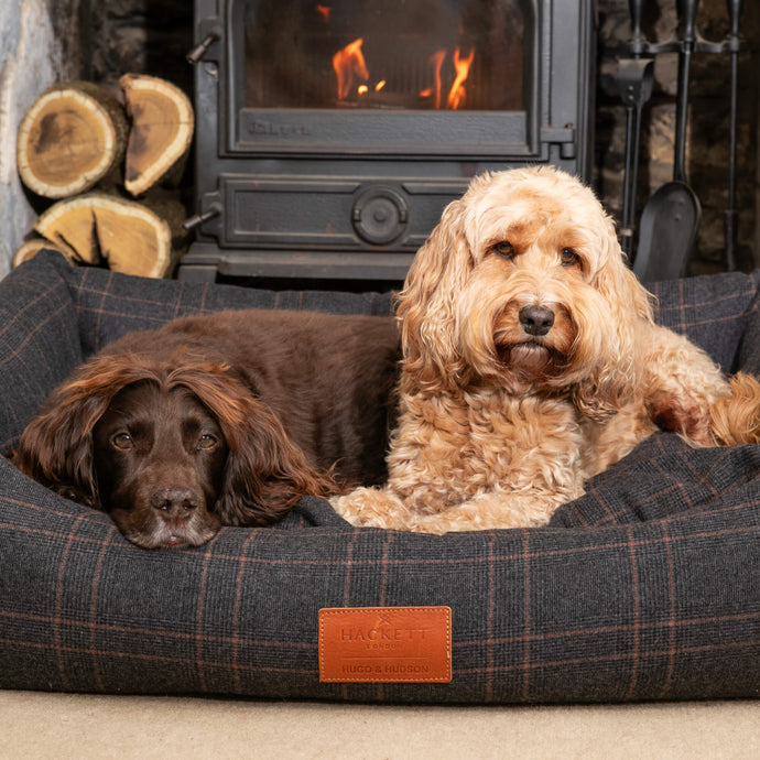 Dark Grey Checked Tweed Fabric Dog Bed