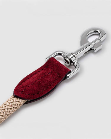 Rope and Leather Dog Lead - Burgundy Hook