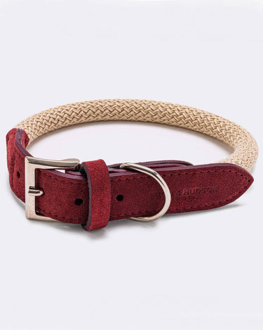 Rope and Leather Dog Collar - Burgundy Buckle