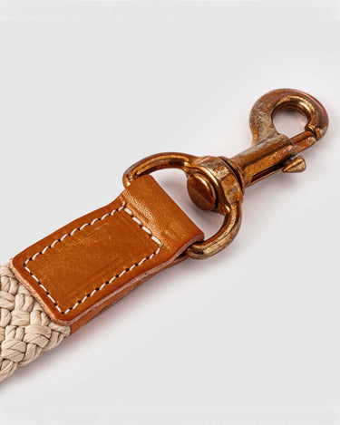 Flat Rope and Leather Dog Lead - Tan Hook