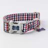 Fabric Dog Collar - Checked Navy and Red