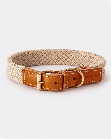 Flat Rope and Leather Dog Collar - Tan