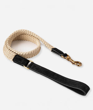 Flat Rope and Leather Dog Lead - Black