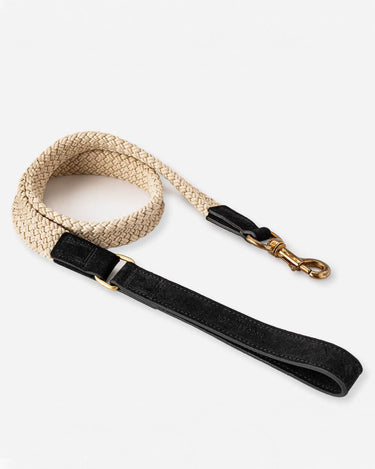 Flat Rope and Leather Dog Lead Black