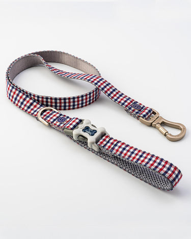 Fabric Dog Lead - Checked Navy and Red