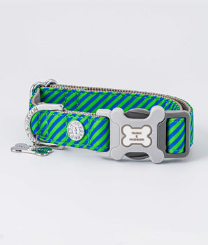 Fabric Dog Collar - Striped Navy and Green