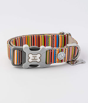 Fabric Dog Collar - Striped Multi-colour