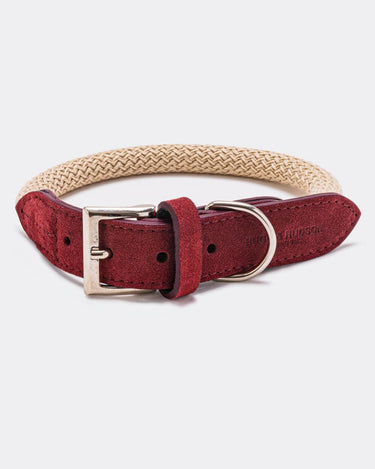 Rope and Leather Dog Collar - Burgundy