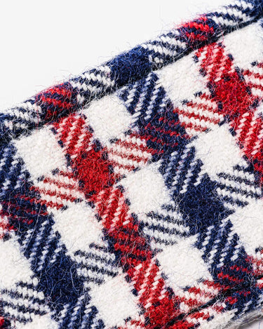 Fabric Dog Collar - Checked Navy and Red Pattern